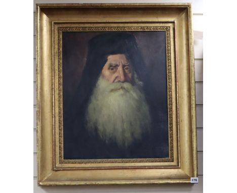Greek school, oil on canvas, Portrait of a Rabbi, indistinctly signed, 54 x 44cm