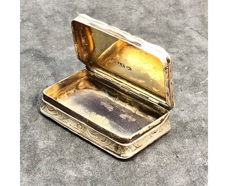 Antique 1858 victorian Silver snuff box engraved on lid with Birmingham Silver hallmarks measures approx 5.5cm by 3.3cm and 1