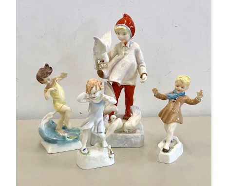 4 Royal Worcester figures includes the slide , November ,at the seaside and 1 other all in good condition 
