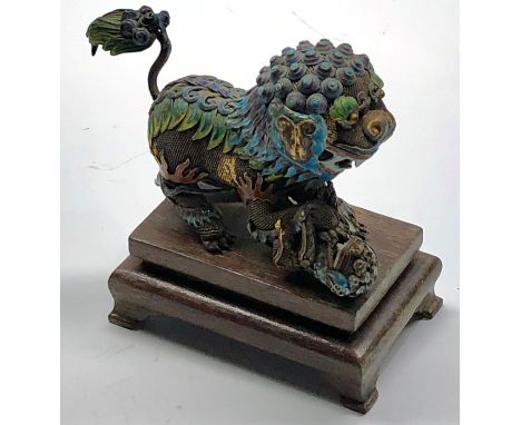 Chinese filigree silver and enamel Shi Shi lion dog of foo, Overall good condition age related ware and marks 