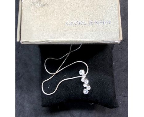 Boxed silver Georg Jensen silver pendant necklace , pendant measures approx 28mm long hallmarked on back button chain mesures