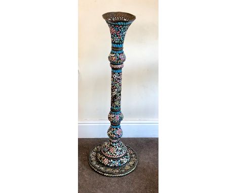 19th century Islamic Syrian Enamel on copper stand measures height approx 107cm 