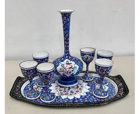 Persian enamel on copper drinking set 