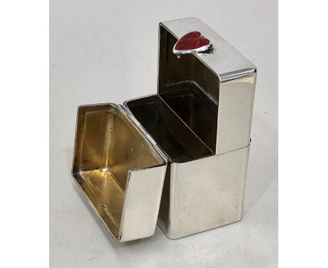 Silver hallmarked with enamel heart ladies folding top cigarette box london silver hallmarks makers Wilson &amp; Gill 