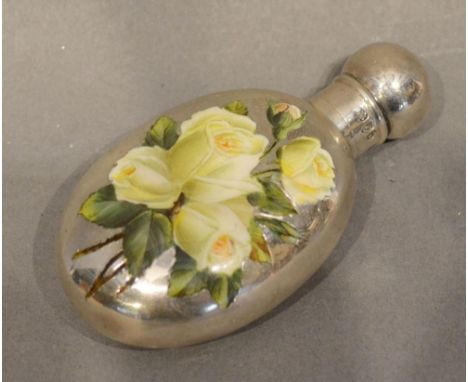 A Victorian Silver Scent Bottle decorated with enamel roses, London 1894 