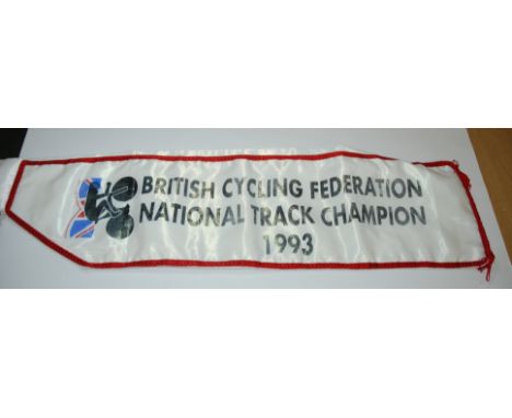 A 1993 British Cycling Federation National Track Championship winners sash awarded to Graeme Obree Graeme received it on the 