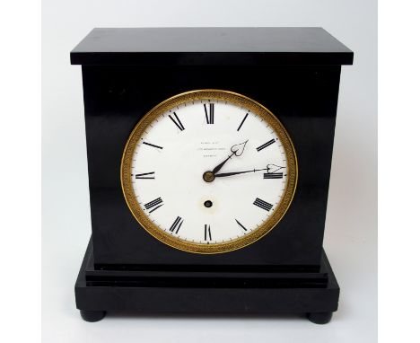 A Regency black slate mantle clock the white dial marked for Viner & Co, 233 Regent Street London, and with roman numerals an