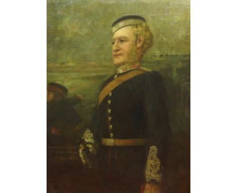 SCOTTISH SCHOOL (19th Century) THE FIRST CAPTAIN OF TAYPORT BATTERY, 1ST FIFE V.A. Oil on canvas laid on board, indistinctly 