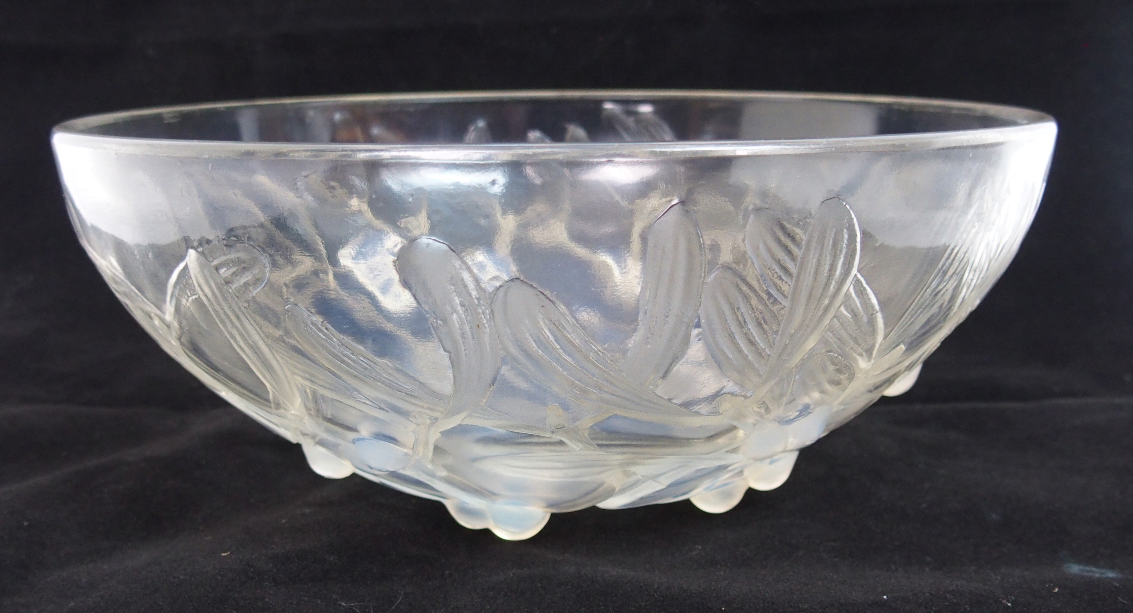 A Rene Lalique Gui bowl the bowl moulded with mistletoe and with the ...