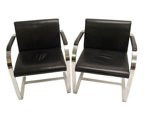 A set of six of chrome and black leather chairs in the style of Mies Van Der Rohe, 76cm tall (6) This item is offered for sal
