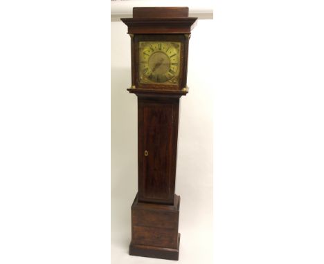 A 19th Century oak longcase clock the 8 day movement with brass face and Roman numerals and cherub spandrels, 197cm tall