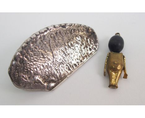 A late Victorian silver novelty Brazil nut snuff box with indistinct makers marks, London 1895, hinged cover, gilded interior
