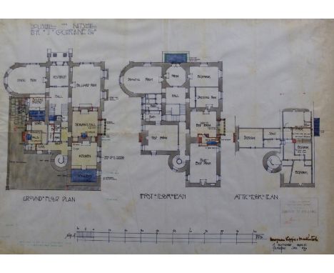 CHARLES RENNIE MACKINTOSH (Scottish 1868 - 1928) HOUS'HILL NITSHILL FOR J. COCHRANE ESQ ; FIRST FLOOR PLANS To be sold with c