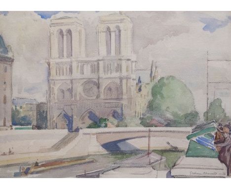 •ALEXANDER GRAHAM MUNRO RSW (Scottish 1903 - 1985)  NOTRE DAME  Watercolour and charcoal, signed and dated (19)26, 27 x 37cm 