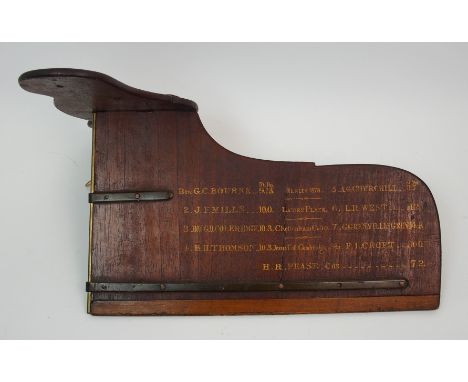 A Victorian rudder hand inscribed with Eton boat crew and cox 36cm wide, with split in rudder panel, a framed display sepia-t