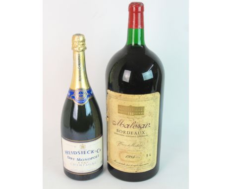 Malesan Bordeaux Jeroboam, 1984 Magnum of Heidsieck & Co champagne, Castello Di Ama 1982, Premier Cru and Bells decanter (5)
