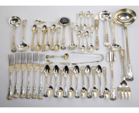 A quantity of silver cutlery makers marks W.E., London 1842, double struck in the Kings pattern, comprising; soup ladle, six 