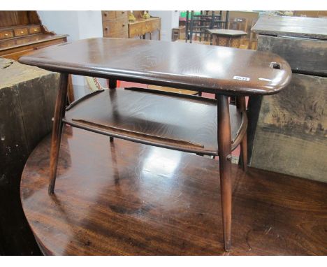 Ercol Dark Rectangular Shaped Coffee Table, on splayed legs with undershelf.