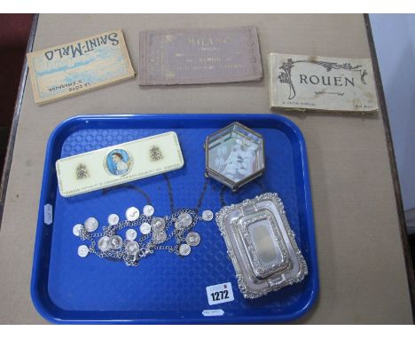 Rouen, Saint-Malo, Milano Vintage Post Card Booklets, glass trinket box, miniature entree dish form butter dish, 1953 Coronat