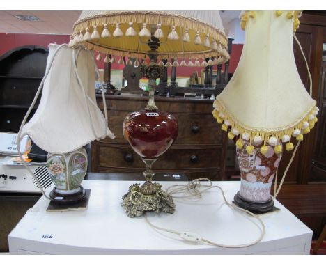 A Gilt Based Table Lamp, with lustre bulbous centre in the Carlton Ware manner. two Oriental examples, (3)