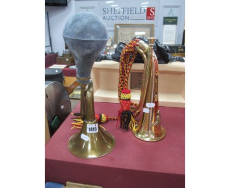 A Copper Military Bugle, brass car horn.