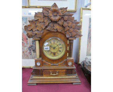 An Early XX Century Mantle Clock by British United Clock Co, Birminham, with thermometer and liquid weather gauges as pillars