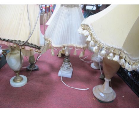 A Quantity of Table Lamps, in onyx, alabaster, gilt, etc, wall clock:- One Box.