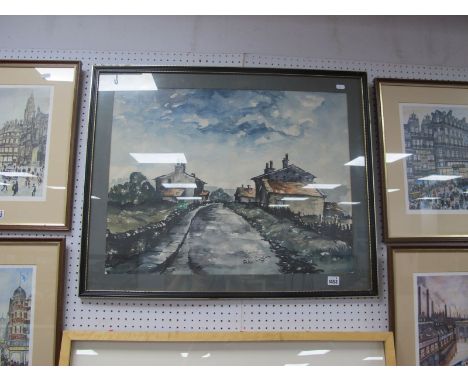 R. Kimberly?, Remote Farmhouse by Track, watercolour, in the manner of Ashley Jackson, signed and dated 76, 50.5 x 65.5cm.