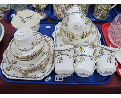 An Edwardian Gladstone China Tea Service, with Art Nouveau style pattern, (thirty five pieces):- One Tray.