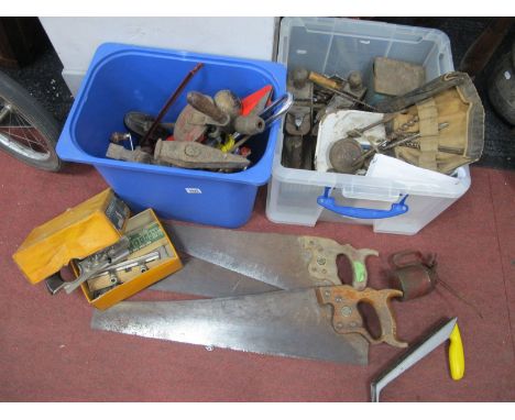 Tools:- Stanley Hand Drill, Bailey planes, rasps, chisels, spanners, primus stove, scales and weights, oil can, etc:- Two Box