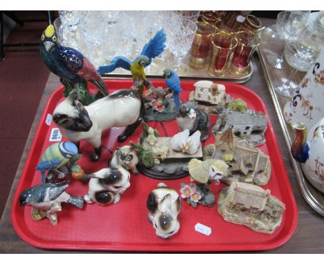 Beswick Siamese Cat and Bullfinch, S.Hancock &amp; Sons exotic bird, Goebel rabbits, other bird figures, Liliput Lane models: