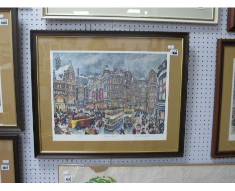 George Cunningham (Sheffield Artist) 'Pinstone Street', limited edition colour print of 500, graphite signed, 32 x 43.5cm