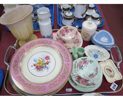 Paragon China, Minton and Royal Worcester Cabinet Plates, Paragon rose patterned trio's, 1930's mottled vase, Sylvac bunny eg