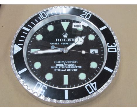 Rolex Wall Clock, to replicate Rolex Submariner Oyster Perpetual Date Chronometer 34cm diameter.
