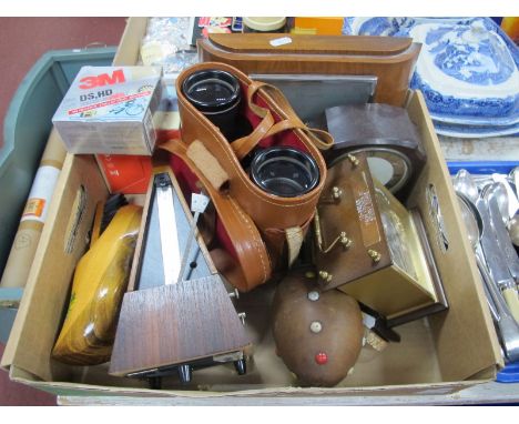 Prinzlux 10 x 50 Binoculars, Metronome, Bakelite Smiths Mantle Clock, Maraca, etc:- One Box