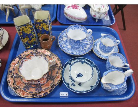 XVIII Century Worcester Tea Bowl and Saucer, blue crescent mark, Crown Derby Willow Pattern tea ware, Imari trio, pair Royal 