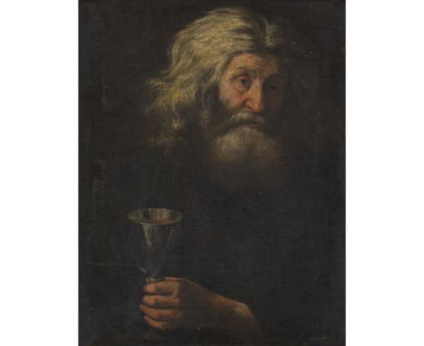 17TH CENTURY DUTCH SCHOOL PORTRAIT OF A MAN HOLDING A SILVER CUP Oil on canvas (Dimensions: 75cm x 58cm (29.5in x 22.75in))(7
