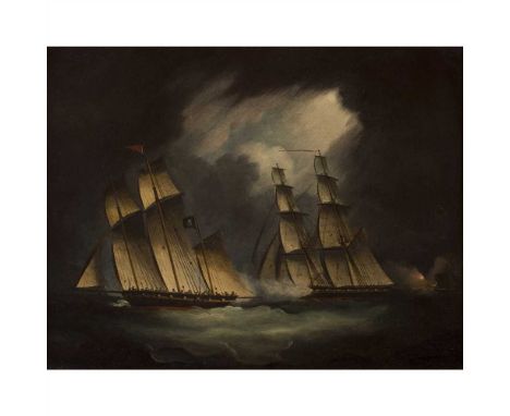 THOMAS BUTTERSWORTH (BRITISH 1768-1842) THE PIRATE LUGGER 'WILL WATCH' Signed, oil on canvas (Dimensions: 30cm x 39cm (11.75i