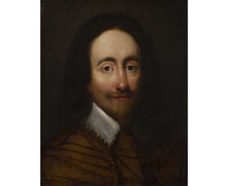 17TH CENTURY ANGLO-FLEMISH SCHOOL PORTRAIT OF KING CHARLES I Oil on silver gilt leather (Dimensions: 32cm x 25.5cm (12.5in x 