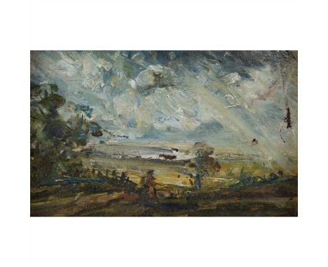 MANNER OF JOHN CONSTABLE (1776-1837) PLEIN AIR SKETCH OF A BAY Oil on canvas (Dimensions: 8.5cm x 13.5cm (3.4in x 5.25in))(8.