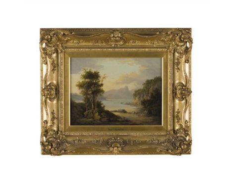 ALEXANDER NASMYTH (SCOTTISH 1758-1840) VIEW OF A LOCH Oil on panel (Dimensions: 22cm x 30cm (8.5in x 11.75in))(22cm x 30cm (8