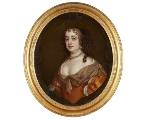 SIR PETER LELY AND STUDIO (BRITISH 1618-1680) PORTRAIT OF ANNE, COUNTESS OF SUFFOLK Oil on canvas, oval (Dimensions: 74cm x 6