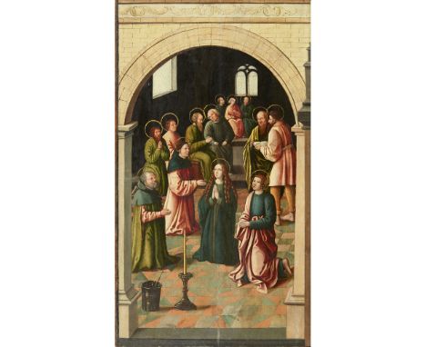 16TH CENTURY DANUBE SCHOOL A DEVOTIONAL SCENE Oil on panel (Dimensions: 65.5cm x 37cm (25.75in x 14.5in))(65.5cm x 37cm (25.7