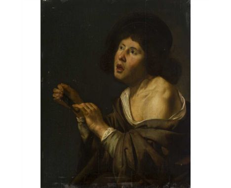JAN VAN BIJLERT (UTRECHT 1603-1671) PORTRAIT OF A BOY WITH AN INSTRUMENT Oil on panel laid to board (Dimensions: 55cm x 44cm 