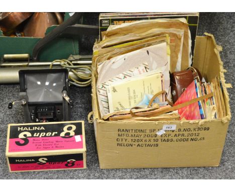 A cine screen; a viewer  editor; Kodak camera; records, various artists;  etc 
