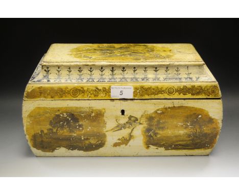A large sarcophagus tea caddy or casket, painted in the 18th century taste 