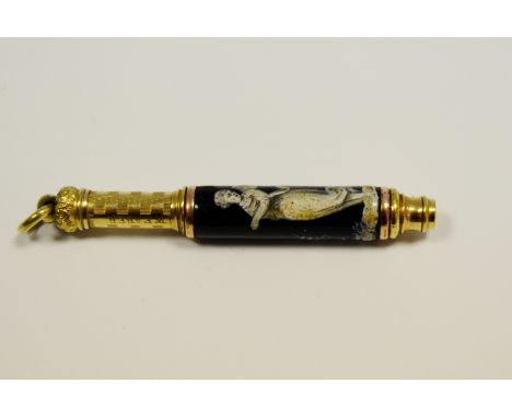A 19th century gilt metal and enamel propelling pencil, by W Faber
