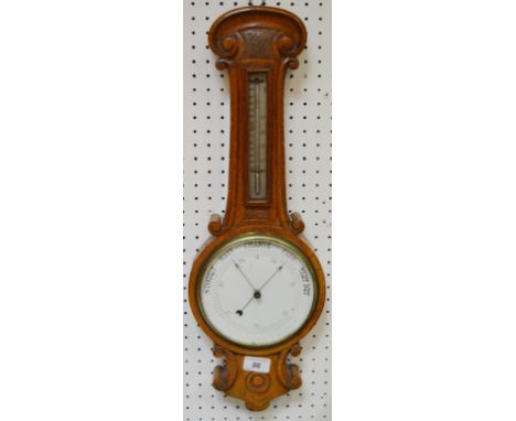 A Victorian oak aneroid wheel barometer, c.1880