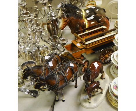 Equine Interest - a Melba type Horse; another ; a pair of Shire Horse and Cart;  etc qty 