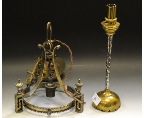 Lighting - a 19th century Arts and Crafts candle stand, in the manner of Benson;  an Aesthetic Movement ceiling lantern frame